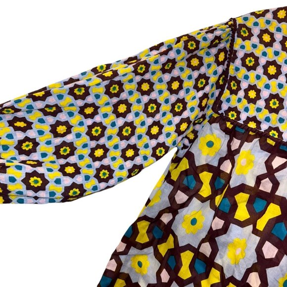 yvonne's Hand made fabulous tile print brown yellow print tunic dress XS - Picture 3 of 5